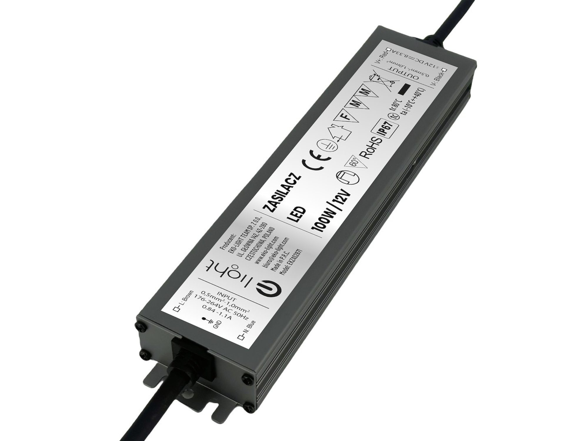 Zasilacz LED 100 W 12 V IP67 grafitowy – drugi widok