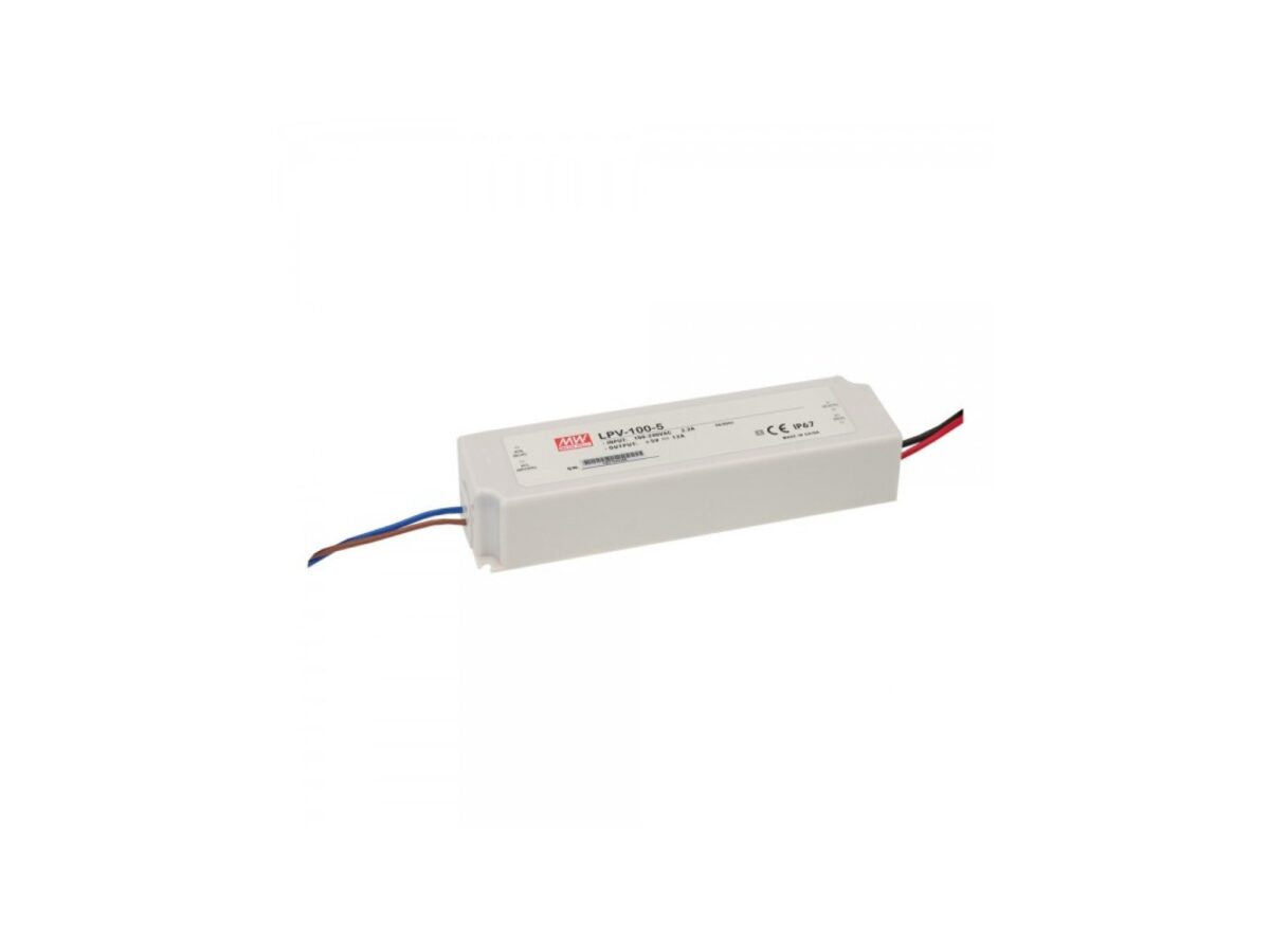 Zasilacz LED Mean Well LPV-100-12 – 12 V 102 W IP67 w białej obudowie