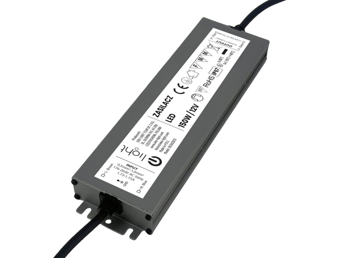 Zasilacz LED 12 V 150 W IP67 w grafitowej obudowie