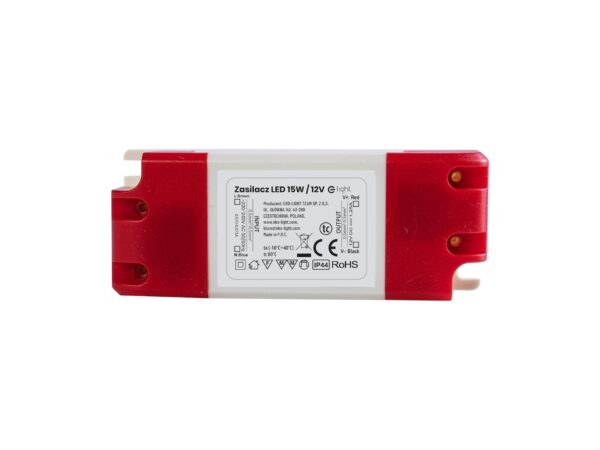 Zasilacz LED 12 V 15 W IP44 – widok obudowy od góry