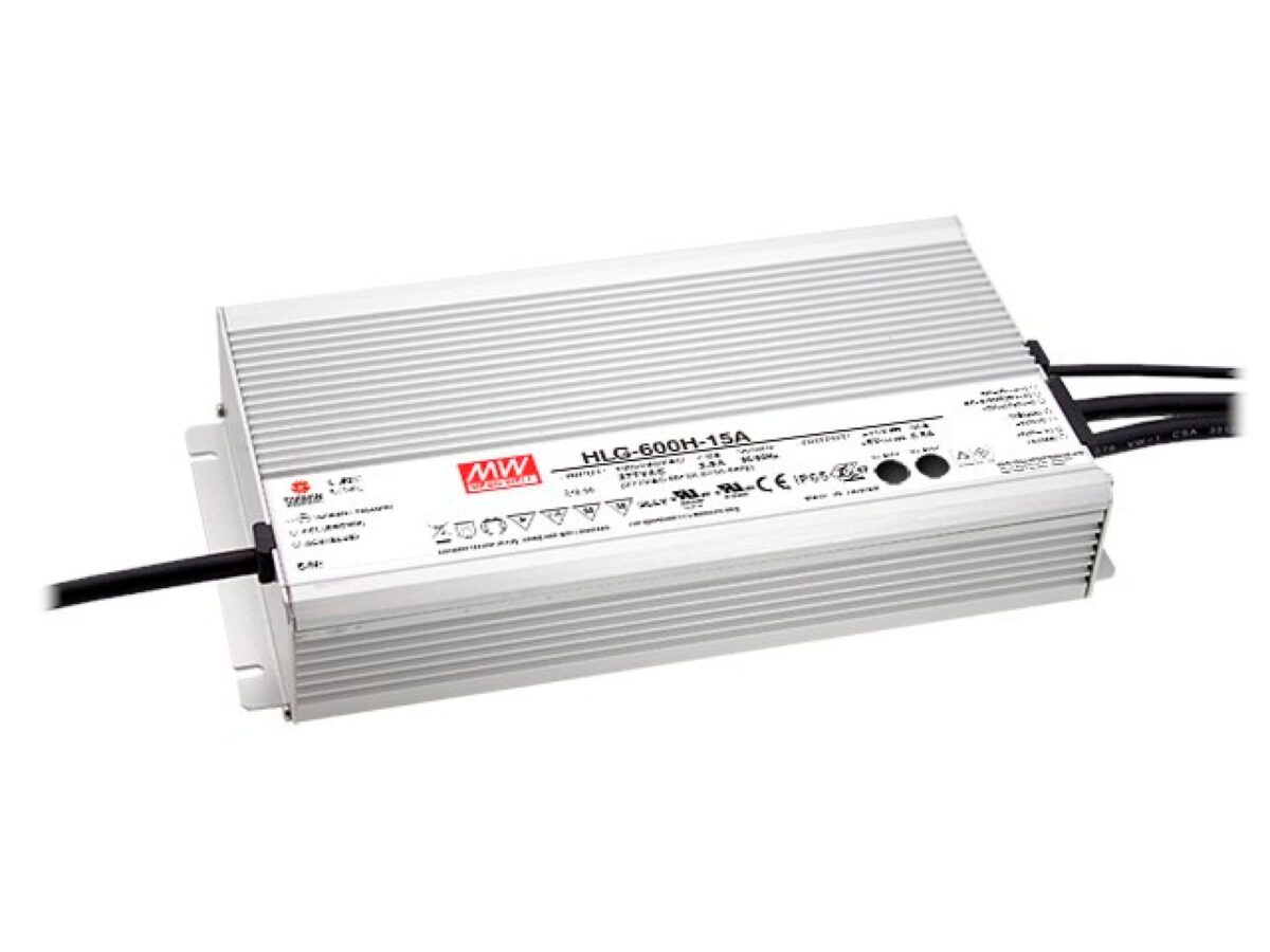 Zasilacz LED Mean Well HLG-600H-12A – 12 V 480 W IP65 z regulacją napięcia i prądu