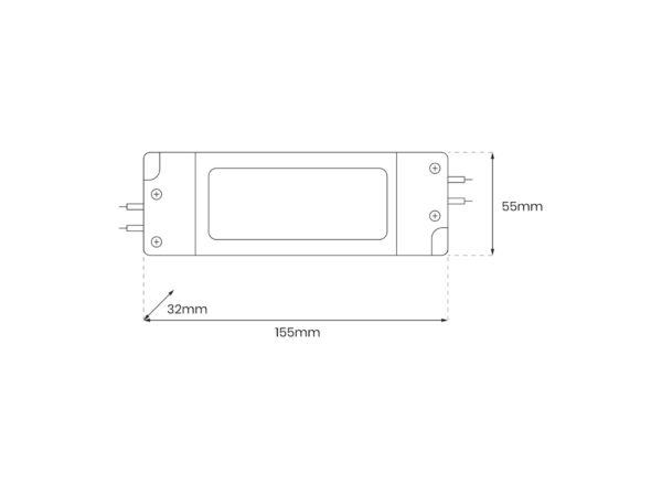 Zasilacz LED 12 V 48 W IP20 – rysunek techniczny z wymiarami 155 × 55 × 32 mm