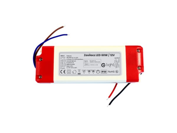 Zasilacz LED 60 W 12 V IP20, widok całej obudowy