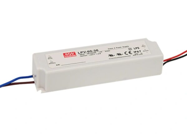 Zasilacz LED 24 V 60 W IP67 – biały podłużny korpus