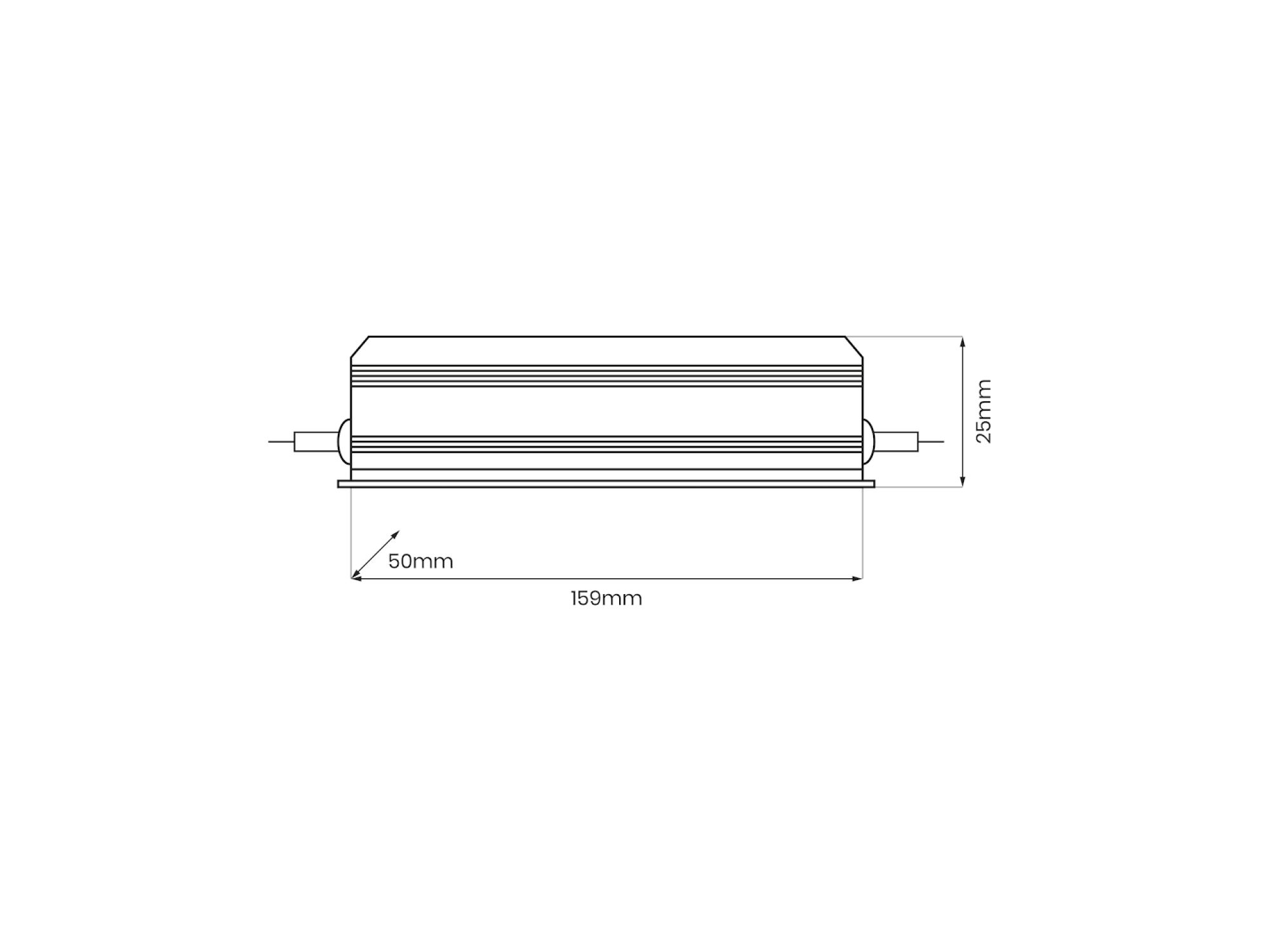Zasilacz LED 24 V 60 W IP67 – rysunek 159 × 50 × 25 mm