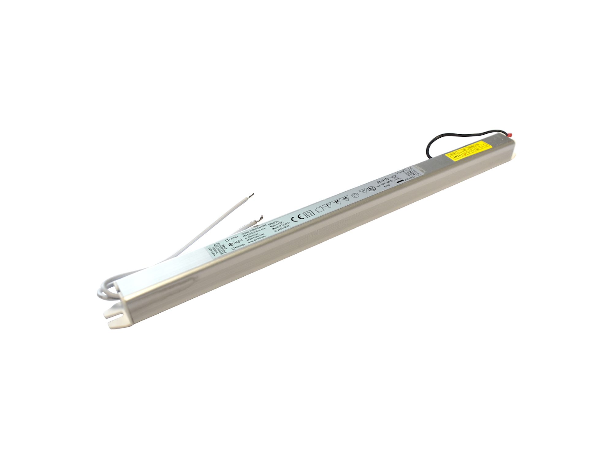 Zasilacz LED slim 60 W 24 V 2,5 A wąska biała obudowa widok perspektywiczny