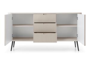 Miniaturka 8 - Komoda Zefiro 168 cm kaszmir, nogi czarne – otwarte drzwi i szuflady