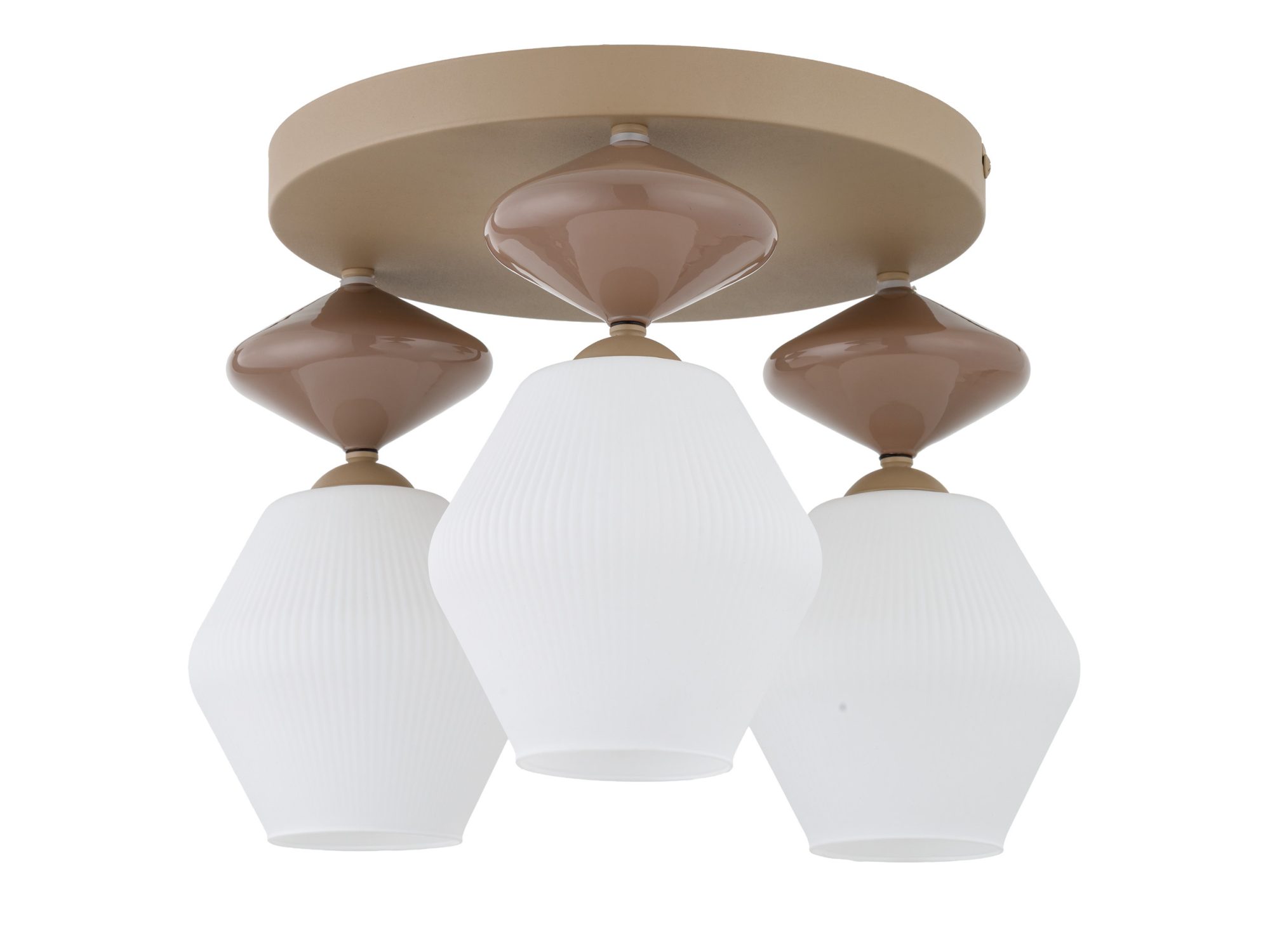 Zen lampa sufitowa w piaskowym beżu z białymi szklanymi kloszami