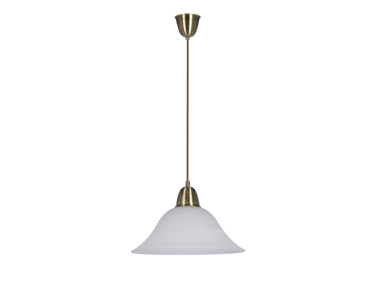 Lampa wisząca Zenosa patynowa z białym szklanym kloszem 31 cm