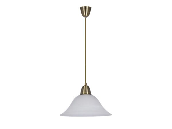 Lampa wisząca Zenosa patynowana z białym szklanym kloszem