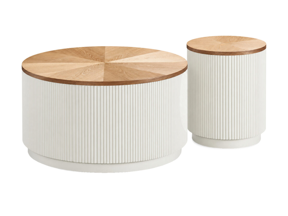 Zestaw 2 stolików kawowych ecru 80 cm z podnoszonym blatem – Eleganza