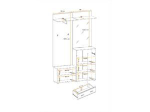Miniaturka 3 - Zestaw do przedpokoju z lustrem i siedziskiem Arvello 120 cm dąb Sonoma – rysunek z wymiarami