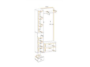 Miniaturka 6 - Zestaw do przedpokoju z panelem tapicerowanym Arvello 90 cm dąb Sonoma – rysunek z wymiarami