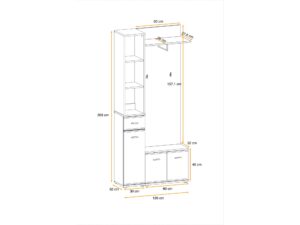 Miniaturka 7 - Zestaw do przedpokoju z panelem tapicerowanym Arvello 90 cm dąb Sonoma – rysunek z wymiarami, widok 2