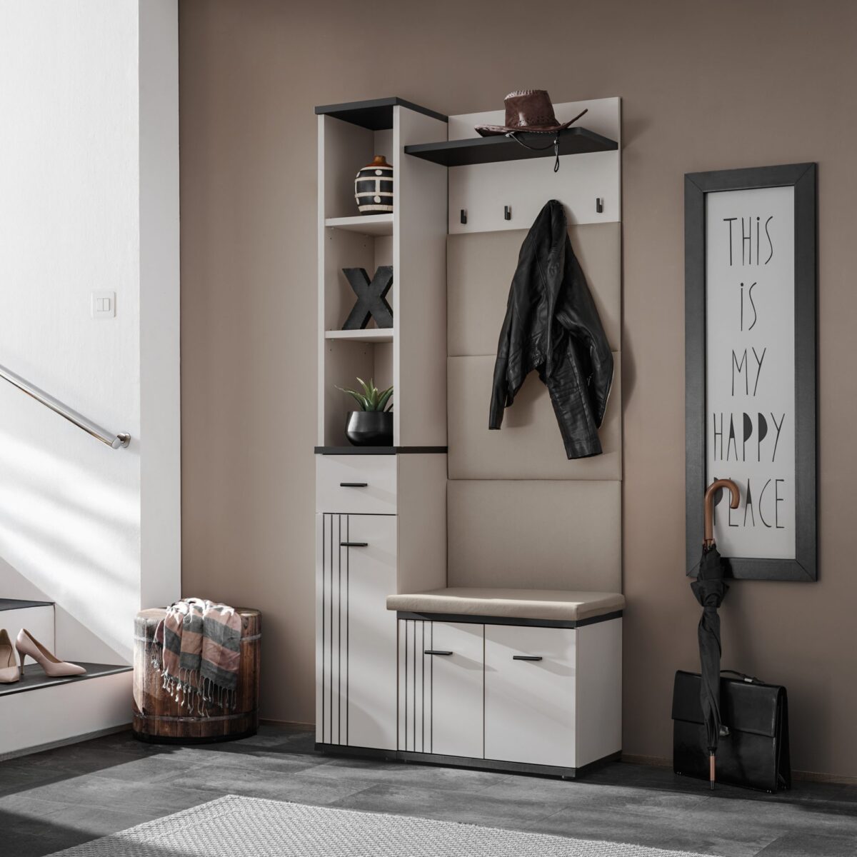 Zestaw do przedpokoju z siedziskiem i panelem Havoro 90 cm kaszmir czarny