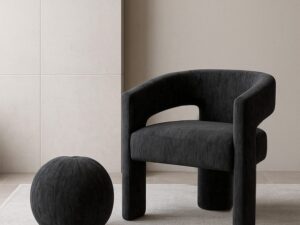 Miniaturka 1 - Komplet Edinburgh czarny – krzesło i kulisty podnóżek w jasnym wnętrzu