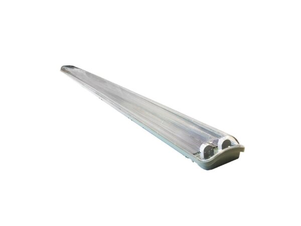 Zestaw oprawy hermetycznej IP65 2 × 120 cm z kloszem na białym tle