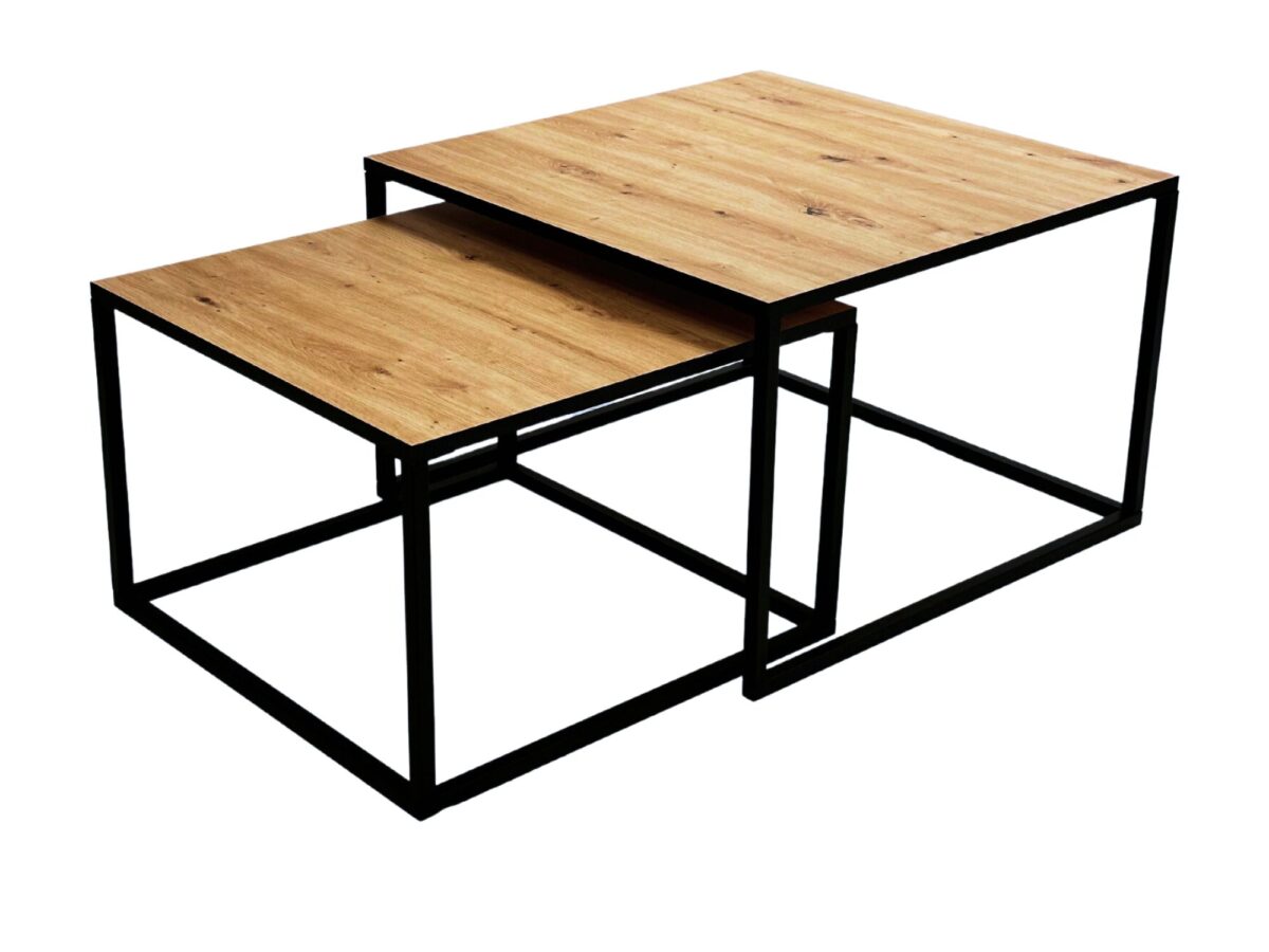 Zestaw stolików kawowych Caldrio 70/60 cm dąb artisan i czarny