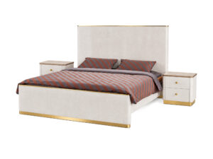 Miniaturka 1 - Zestaw sypialniany łóżko i dwie szafki nocne 160×200 cm kaszmir Eleganza — widok produktu na białym tle