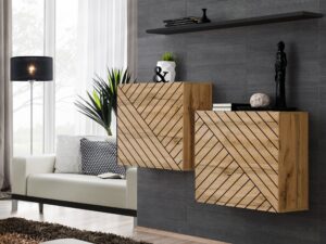 Miniaturka 4 - Zestaw szafek wiszących Kelmoro 130 cm z ryflowanymi frontami i półką