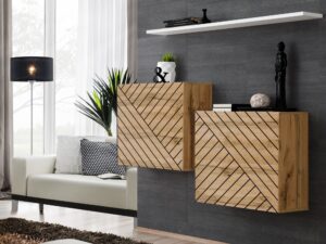 Miniaturka 5 - Zestaw szafek wiszących Kelmoro 130 cm z ryflowanymi frontami i półką