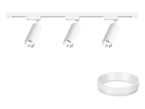 Miniaturka 1 - Zestaw szynowy 1 m z trzema białymi reflektorami GU10 i chromowanymi ringami