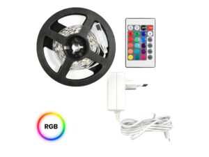 Miniaturka 1 - Zestaw taśmy LED RGB 3 m z pilotem i zasilaczem – komplet na białym tle