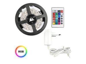 Miniaturka 6 - Kompletny zestaw taśmy LED RGB 5 m ze sterownikiem, pilotem i zasilaczem na białym tle