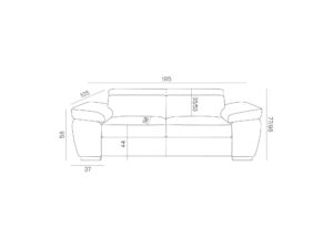Miniaturka 2 - Sofa dwuosobowa Zirvano – rysunek z wymiarami