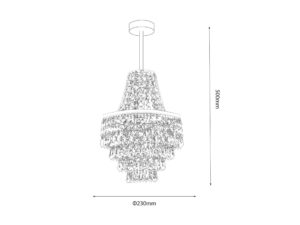 Miniaturka 6 - Rysunek wymiarowy żyrandola Emisina: średnica 23 cm i wysokość 50 cm
