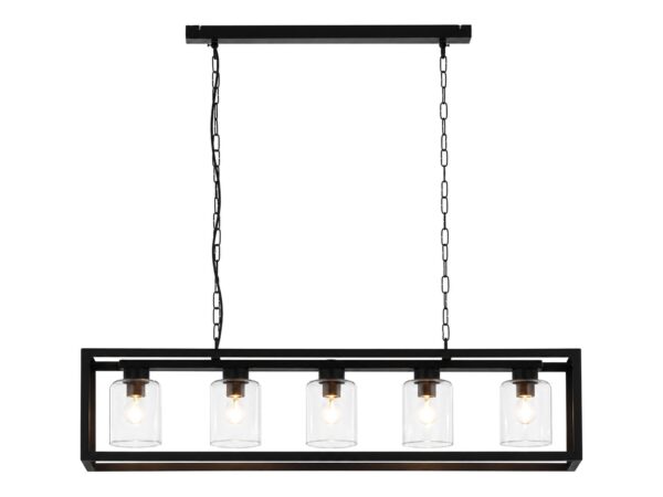 Żyrandol Macari 5-punktowy ze szklanymi kloszami czarny 113 cm na białym tle