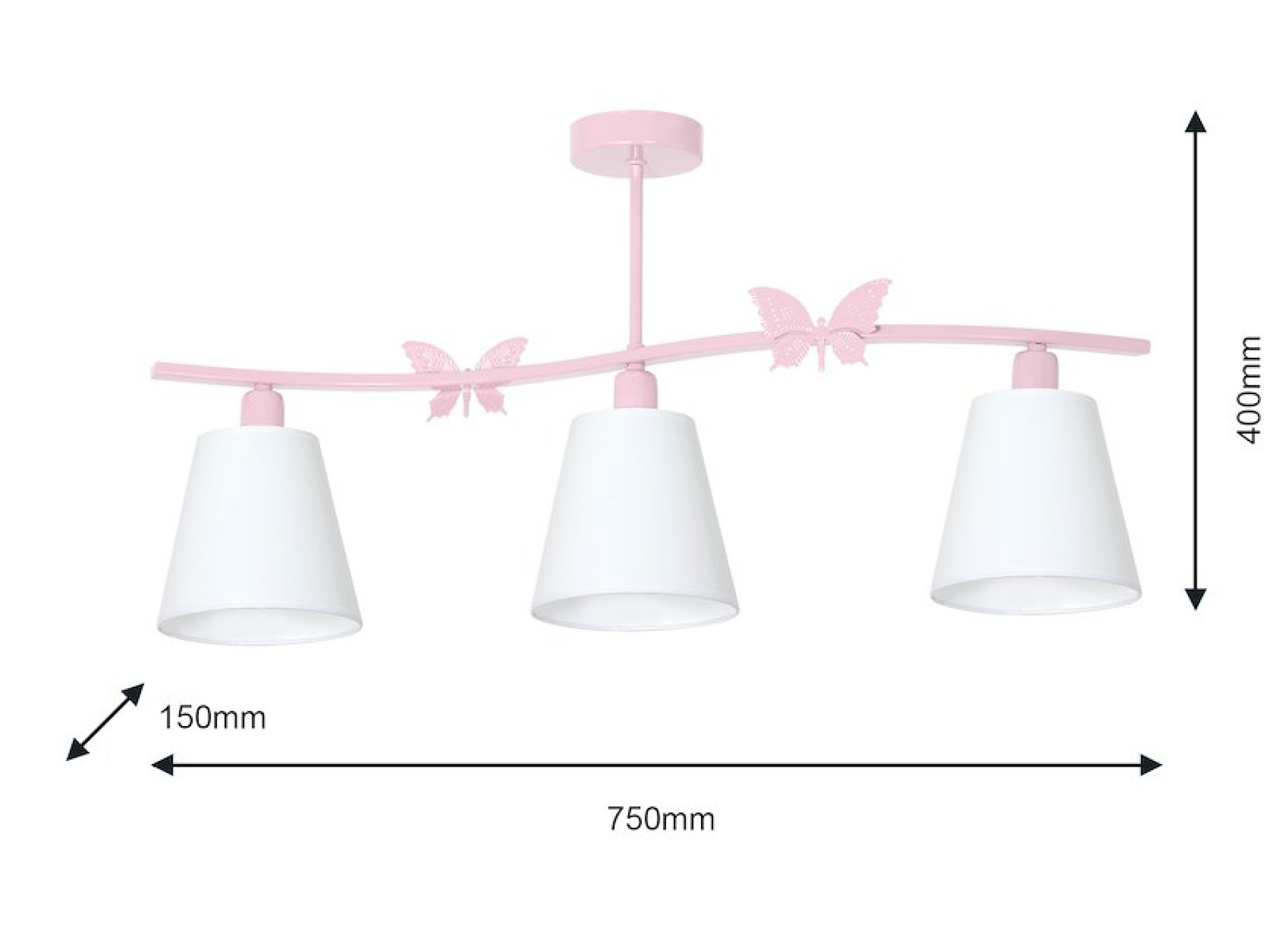 Żyrandol Oriatina różowy – rysunek z wymiarami 75 cm szerokości i 40 cm wysokości