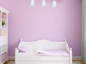 Miniaturka 1 - Żyrandol Oriatina różowy z trzema abażurami w pokoju dziecięcym