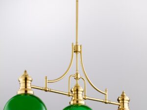 Miniaturka 4 - Trzy zielone szklane klosze lampy Platino z mosiężnym stelażem