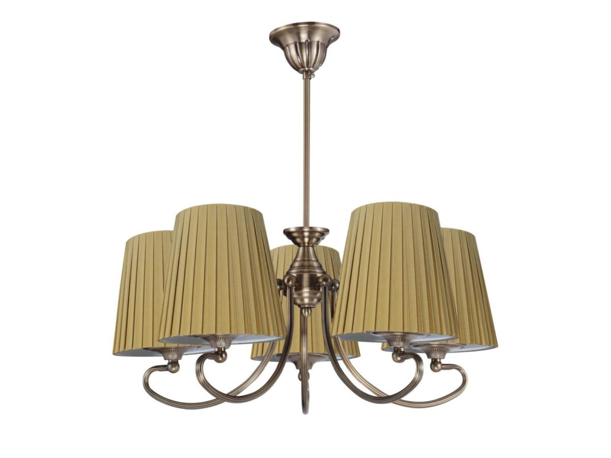 Żyrandol 5-punktowy z miodowymi abażurami Sarodira 54 cm patynowana miedź