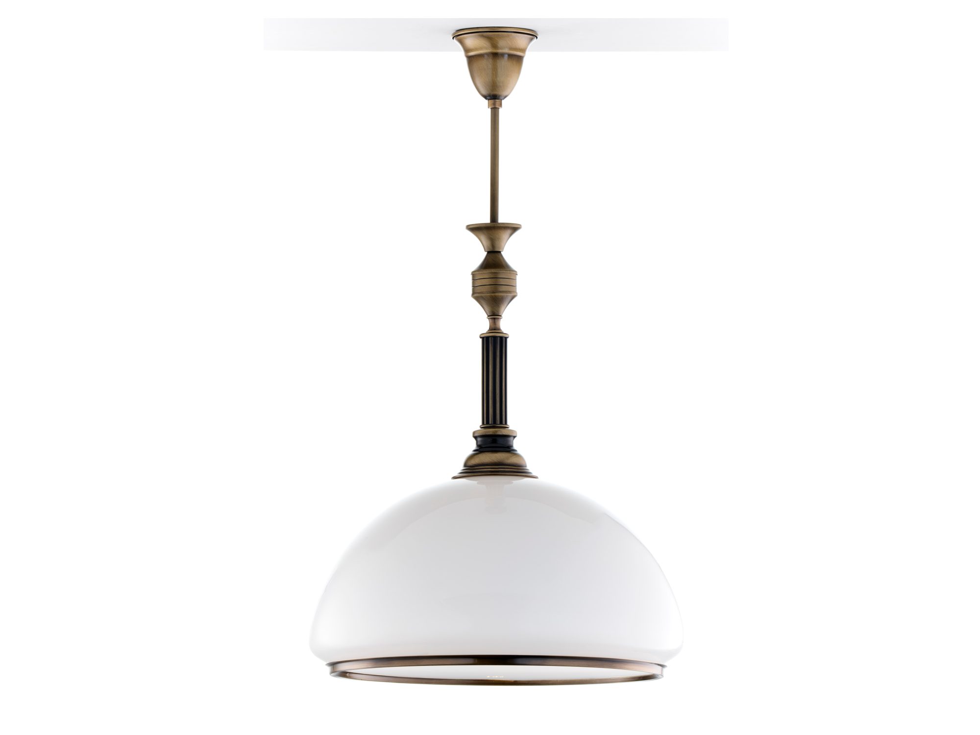 Lampa wisząca Zeus w mosiądzu patynowanym z białym szklanym kloszem